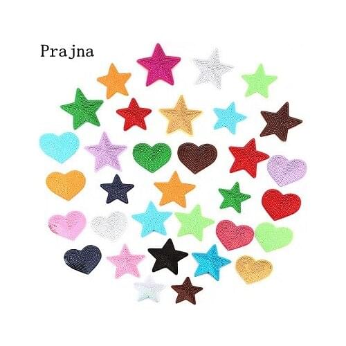 Prajna 10pcs/lot 41 Designs Of Heart Stars Sequins Patches Embroidered Patches For Clothing DIY Iron On Patches On Kids Clothes