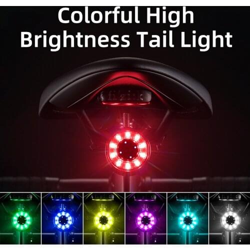 ROCKBROS Bicycle Rear Light USB Charging Safety Warning Cycling Light Colorful Bicycle Tail Light Bike Light Bike Accessories
