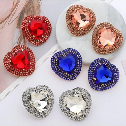 Ztech Colorful Crystal Big Heart Earrings High-Quality Fashion Trend Rhinestone Wedding Jewelry Accessories For Women Girls