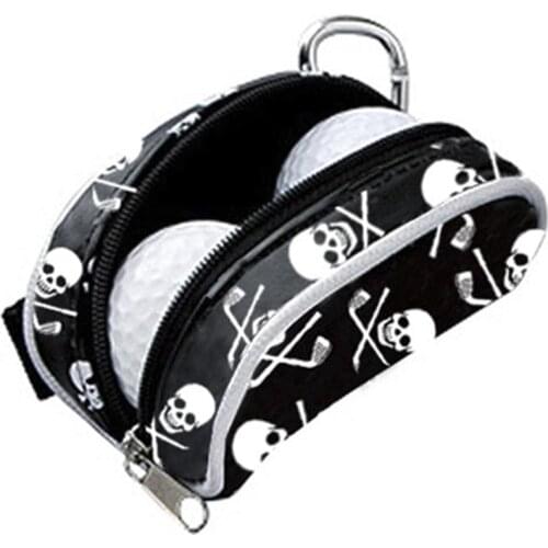 1PC Mini Golf Ball Bag Skull Design PU Leather Golf Waist Pouch Storage Bag Tees Holder Container Zipper Closure Carabiner