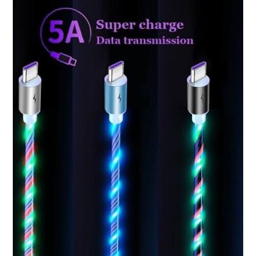 5A Super Fast Charging Aluminum Alloy Android Data Cable Light USB C Mobile Phone Charging Cable for type-c micro