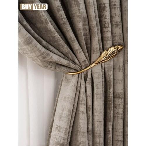 Light Luxury Gray Flannel Blackout Curtains for Bedroom Living Room Curtains Luxury Home Decor Color Curtains Bronzing Velvet