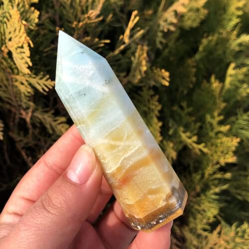 High Quality Natural Carribean Calcite Tower Rare Crystal Stone Point Obelisk Wand For Healing Decoration
