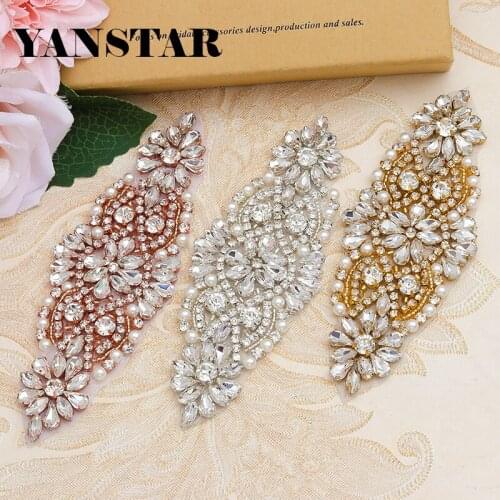 YANSTAR Wholesal(30PCS) Hand Rhinestones Appliques For DIY Bridal Belt Rose Gold Crystal Rhinestones Appliques YS850