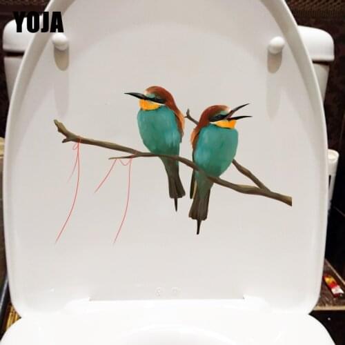 YOJA 22.1X14.9CM Blue Bird Branch Red Line Lovely Animal Wall Decor Decal Funny Toilet Sticker T1-1265