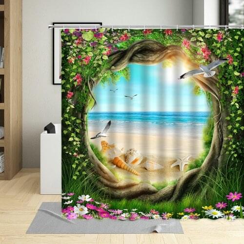 3D Dream Fairytale Forest Shower Curtain Flowers Plants Ocean Scenery Bathroom Decor Child Curtains With Hooks Sets Waterproof