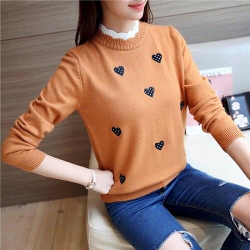 Women Embroidery Knitted Turtleneck Pullover 2020 Autumn Winter Korean Loose Long Sleeve Jumper Sweater Female ropa para mujer