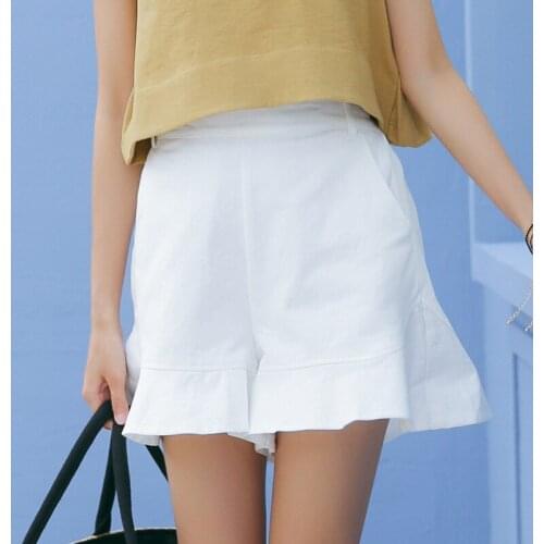 Womens wide-leg jeans 2021 new spring high-waisted straight loose shorts with ruffles