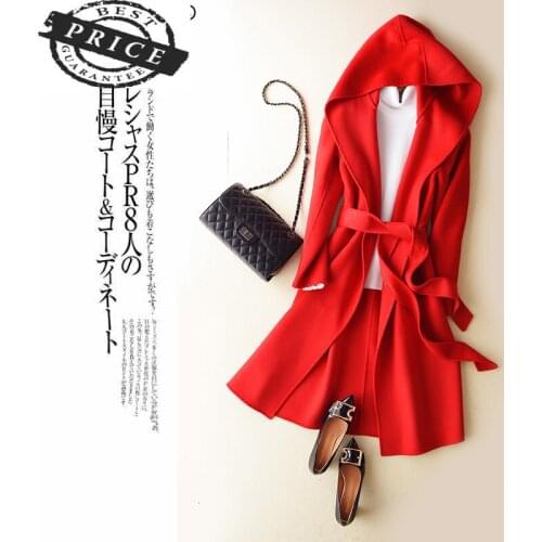 Coat Elegant Winter Female Autumn Clothes 2021 Korean Double Sided Cashmere Long Jacket + Belt Vintage Woolen Jacket 012a