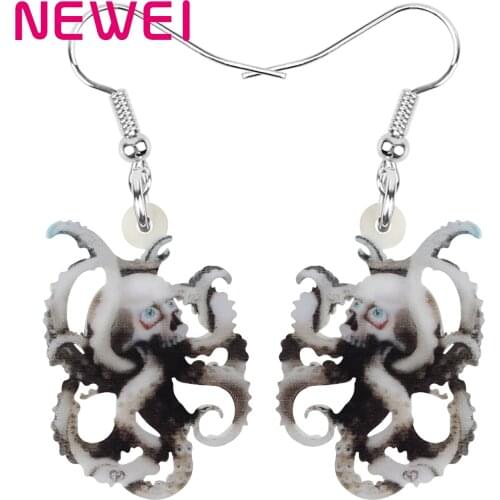 Newei Acrylic Halloween Gray Skull Octopus Earrings Skeleton Animal Dangle Drop Jewelry For Women Kid Girl Funny Gift Decoration