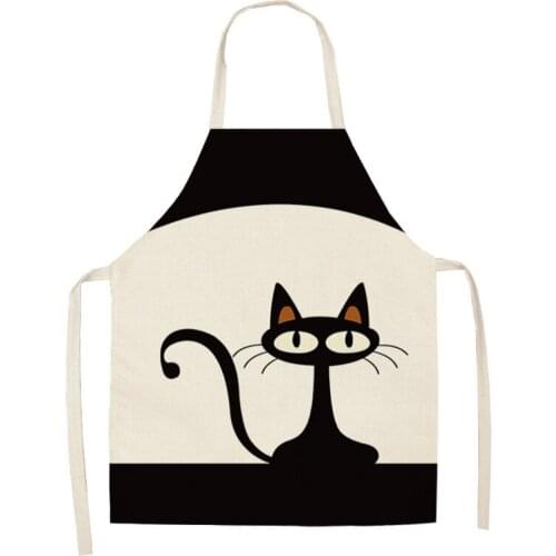 1 Pcs Cartoon Black Cat Pattern Kitchen Aprons for Woman Cotton Linen Sleeveless Apron Home Cooking Baking Bibs Cleaning Tools