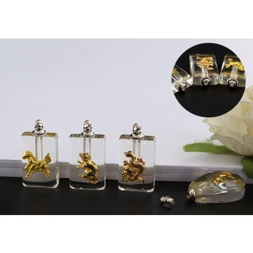 1PC Chinese Zodiac Pendant Crystal Vial Name on Rice Charms Mini Perfume Oil Bottle Necklace Jewelry