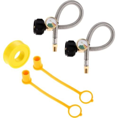 12-Inch 1/4" NPT RV Propane Hose with Gauge Gas Line Pipe Thread Tape PVC Dust Covers