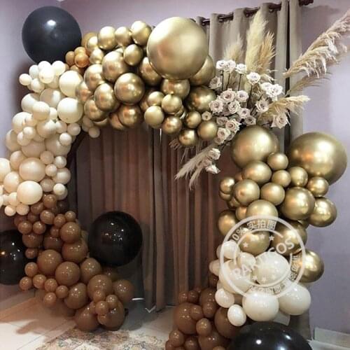 130pcs/Set Retro Coffee Balloons Garland Chrome Metallic Gold Latex Globos Wedding Arch Decorations Kids Birthday Baby Shower