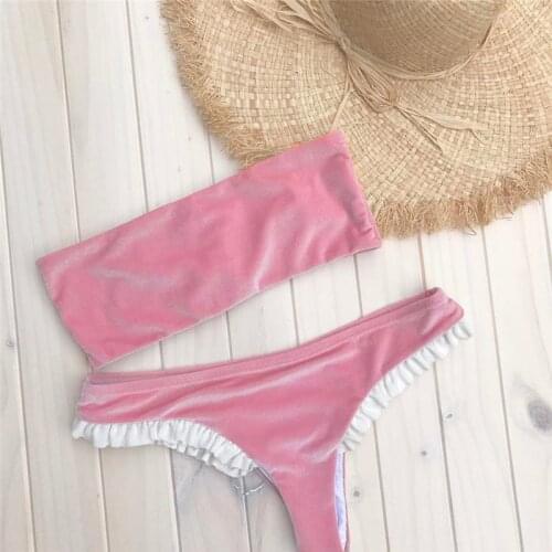 Hot Women Sexy Velvet patchwork Bikini Set Swimsuit Bathing bandage strapless Girls sweet Swimwear Beachwear 2pcs