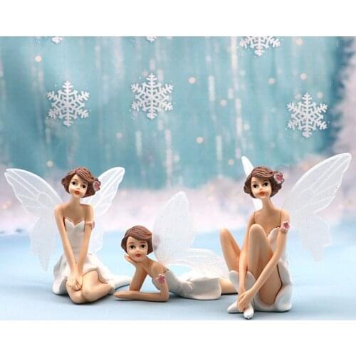 3pcs Flower Fairy Pixie Fly Wing Family Miniature Dollhouse Garden Cake Ornaments Garden Landscape Decoration Cute Figurines