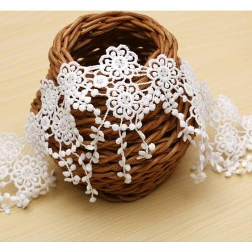 30Yards White Flower Embroidered Lace Trim Fringe Tassel Ribbon Applique DIY Wedding Dress Sewing Craft Decoration