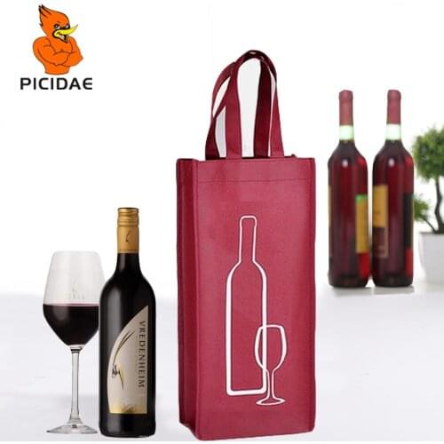 50 PCS Red Wine Non-woven Bag Handle with Single Double Eco Gift Pouch Package Black Blank Own Logo Print Storage Tote Pattern