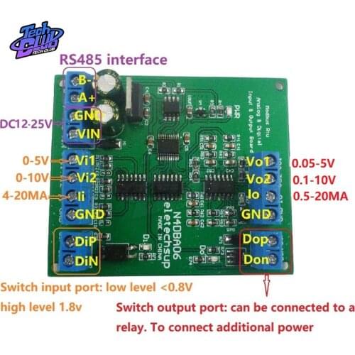 N4DBA06 8-Channel Relay Analog Digital IO Module RS485 Modbus Rtu Protocol ADC DAC Power Supply