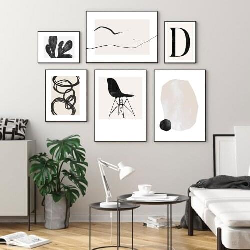 Abstract Scandinavia Beige Trendy Colors Minimalist Line Canvas Painting Poster Print Wall Art Pictures Living Room Home Decor