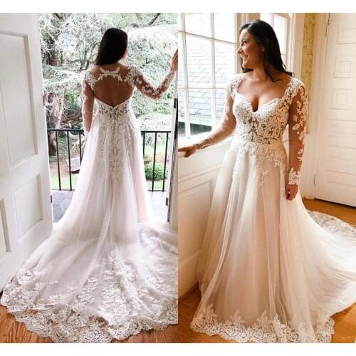 Arabic Vintage Sexy Long Sleeve Wedding Dresses Lace Appliques A-line Bridal Dresses Backless Wedding Gowns Vestido De Festa
