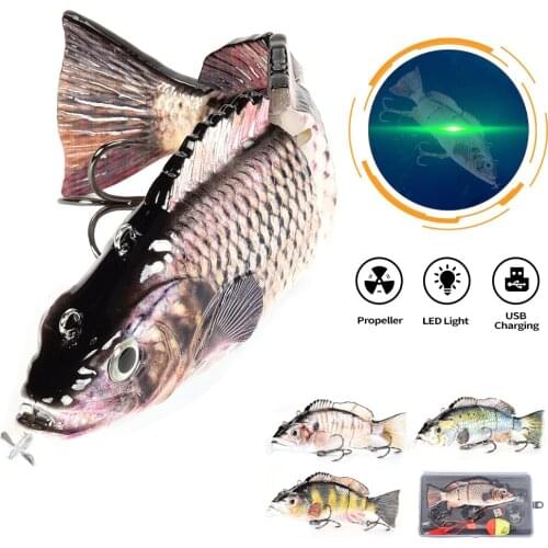 Auto Electric Wobbler Swimming Fishing Lure Propeller Multi Jointed Bai 4 Segments USB Rechargeable LED Light Swimbait Crankbait