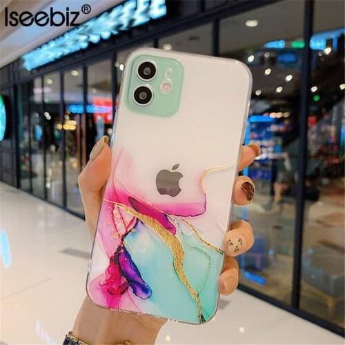 Watercolor Painting Marble Phone Case For iPhone 12 11 Pro X XR XS Max Mini Clear Shpckproof Cover For iPhone 7 8 6s Plus SE2020