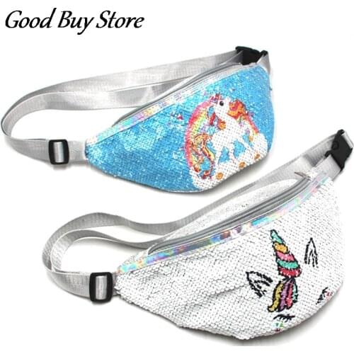 Children Cartoon Animal Fanny Pack Sequins Unicorn Waist Bag Phone Purse Waterproof PVC Belt Bags Adjustable Belts Pouch Lovely
