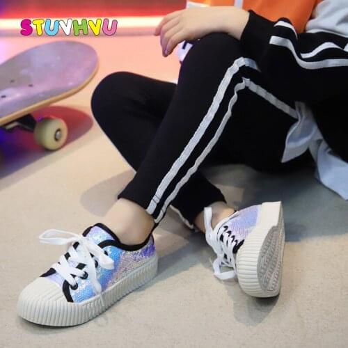 Children Casual Shoes for Girls 2020 Spring and Autumn New Fashion Sequin Leather Princess Shoes Kids Sneakers Non-slip Flats