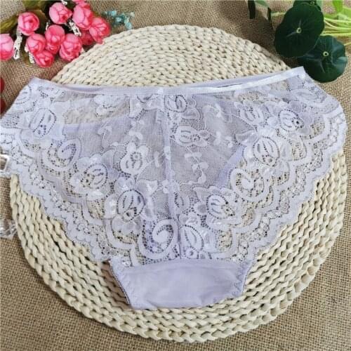 Purple European and American wind lace girls underwear hot thin sexy gauze hollowed-out hot triangle cotton crotch womens