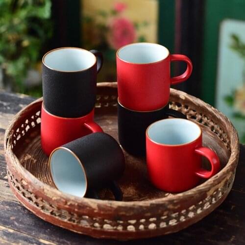 Ceramic Retro Office Teacups Anti-Scalding Small Water Mug with Handle Tea Set Household Coarse Pottery Kung Fu Master Cup