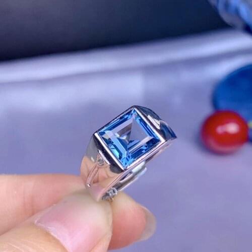 Classic flashing ocean blue topaz gemstone ring 925 Sterling silver fine jewelry beautiful style natural gem men birthday gift