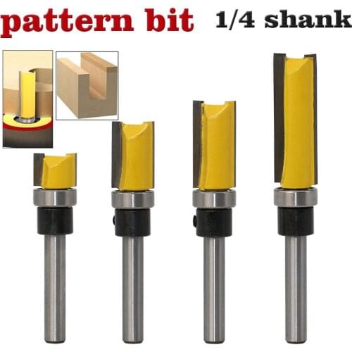 UCHEER 1pcs/set 1/4" Shank Top Bearing Flush Trim Pattern Router Bit Export Woodworking Cutter Engraving Machine Trimming