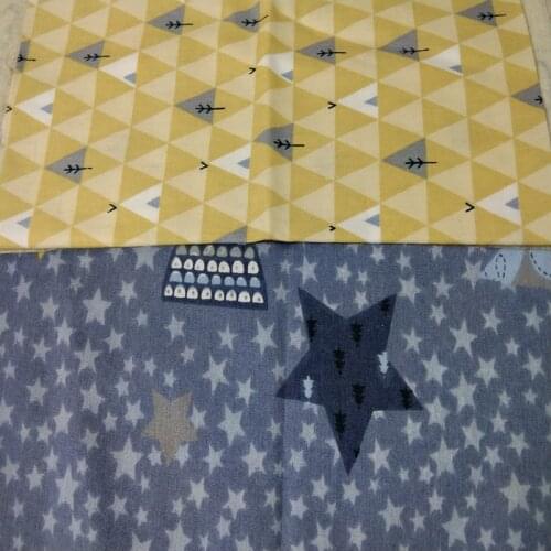 Pretty 50x40cm Star Animals & Yellow Geometric Shapes Cotton Fabric Bundle For DIY Sewing Doll Cloth