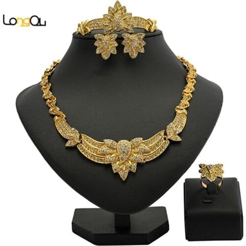 Longqu 2021New Design women wedding jewelry set fashion african Bridal Jewelry set Wholesale Dubai gold designer jewelry sets