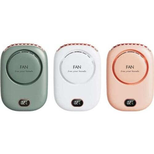 Lazy Neck Fan USB Charging Mini Digital Display Neck Hanging Fan Leafless Fan Desktop Small Fan Large Wind Fan 3 Wind Speed