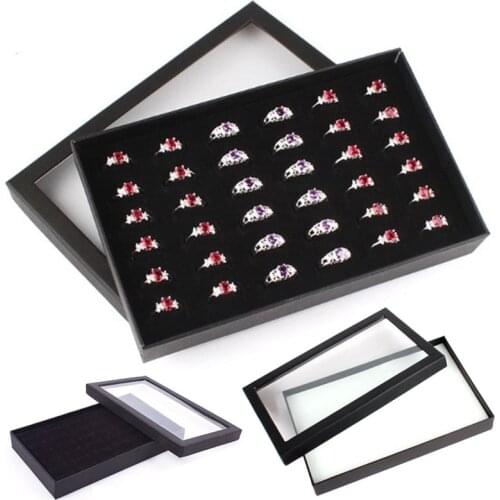 Fashion Practical 36 Slots Ring Storage Ear Display Box Jewelry Organizer Holder Transparent Window Show Rings Jewelry Cases