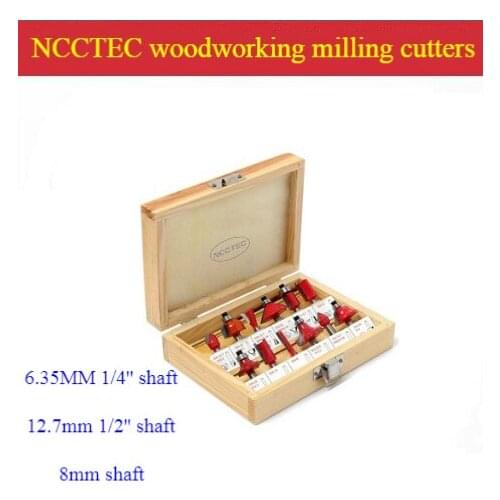 [12 pcs router bit set] 6.35MM 1/4'' - 12.7mm 1/2'' - 8mm shaft tail woodworking milling cutters for wood router Trimmer machine