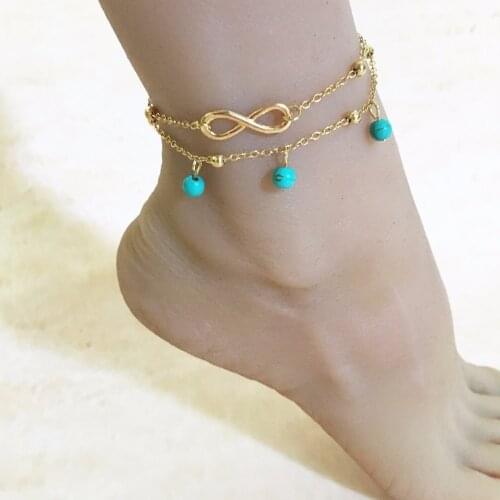 New2018 Double Infinite Beads Pendant Anklet Foot Chain For Woman Summer Bracelet Charm 2 Color Anklets Foot Jewelry Gift