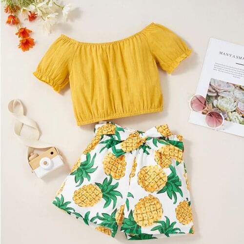 Teen Girls Clothes Summer Yellow Thirt Pineapple Shorts Pants 3 pcs Set Outfit Sunset for big girl 7 8 9 10 11 12 13 14 Years