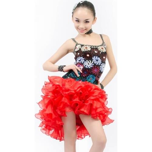 Newest Girls Latin Ballroom Competition Performance Dance Dress,Rumba/Chacha/Jazz Nice Embroidery Child Stage Wear,Four Colors