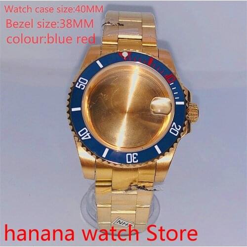 Suitable for NH35 36 Mingzhu2813 Miyata automatic winding 40mm sealed back gold box series, with rotating bezel blue red