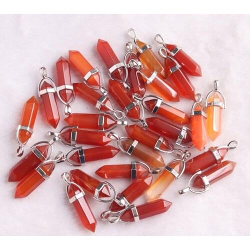 24/50/100pcs/lot Assorted Natural Stone Pendant Carnelian Red Agates Breciated Stone Quartz Point Necklace Pendant Wholesales