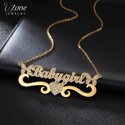 Custom Name Stainless Steel Necklaces Butterfly Heart Zircon Pendant Chain Necklace for Women Femme Jewelry Personalized Gifts