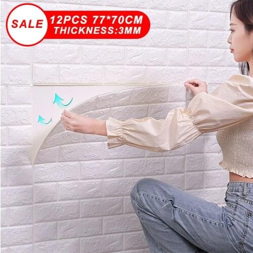12PCS Self Adhesive Wall Stickers 3D Waterproof Oil Proof Imitation Brick Wallpaper Living Room Brick Stickers Home Decoration