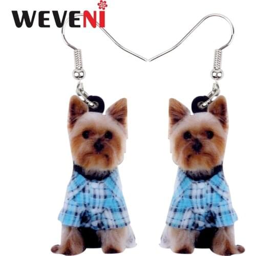 WEVENI Original Acrylic Lovely Yorkshire Terrier Dog Earrings New Long Dangle Drop Animal Jewelry For Women Girls Brincos Female