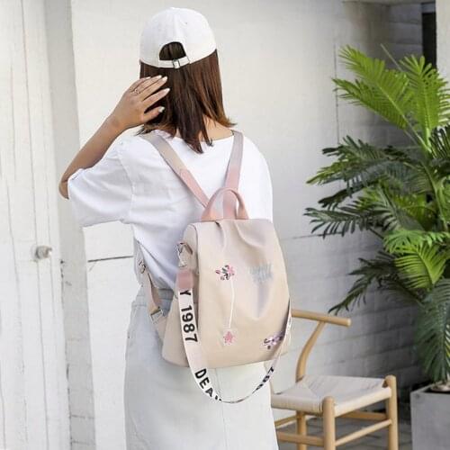 School Book Bags Daily Travel Anti-Theft Bagpack Rucksack Casual Oxford Cloth Women Backpack Flower Embroidered Female Shoulder