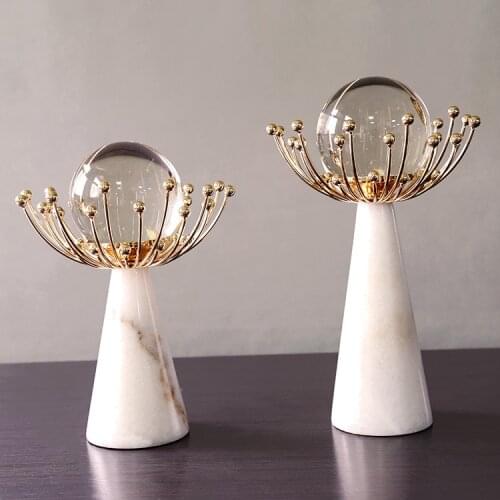 Light Luxury Crystal Ball Marble Base Decoration Home Living Room Model Decoration Metal Craft