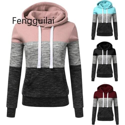 Hoodies Women Sweatshirts Fashion Womens Casual Hoodies Sweatshirt Patchwork Ladies Hooded Pullover Women Clothing Sweats Warm