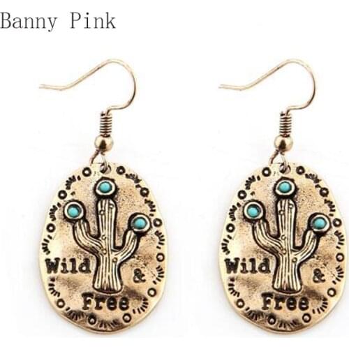 Vintage Cactus Pendant Drop Earrings For Women Ethnic Geo Alloy Dangle Fishhook Fashion Jewelry Pendietes Bijoux